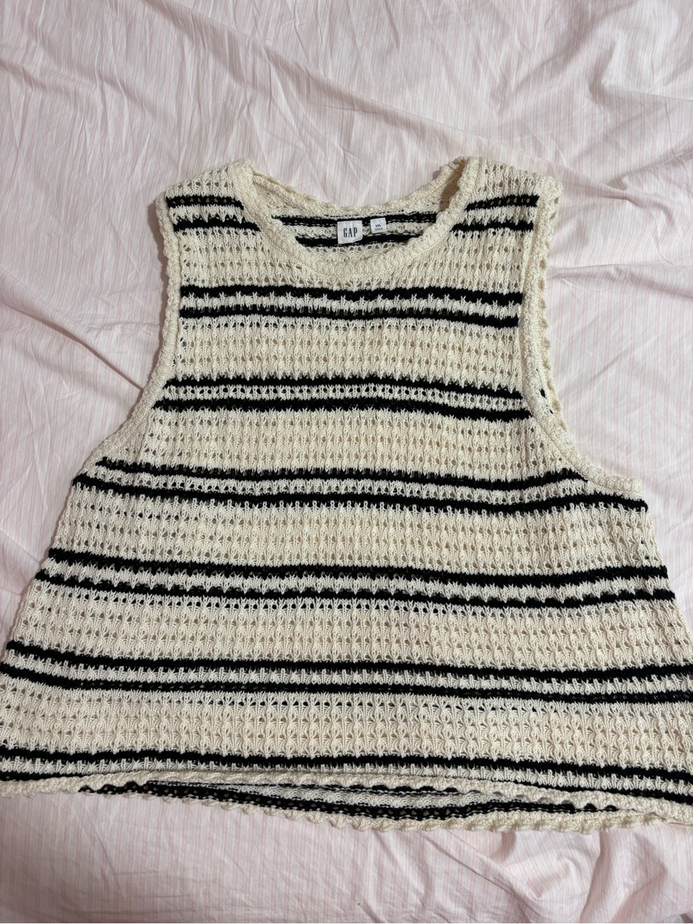GAP Cream and Black Striped Open-Knit Tank